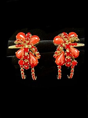 Rodrigo Otazu Coral Mix Swarovski Crystal Hoop pierced Earrings, STUNNING!